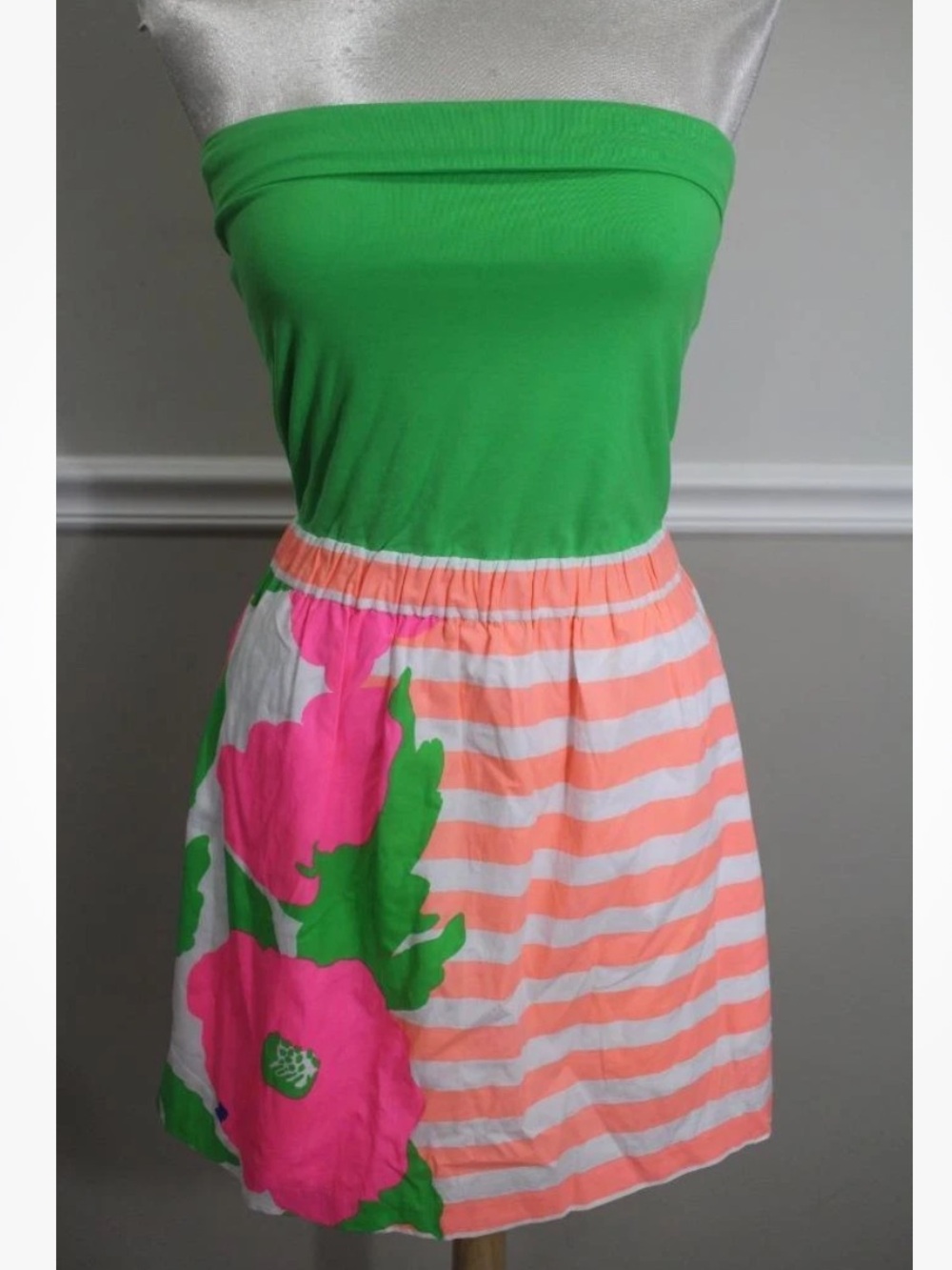 LILLY PULITZER COLORFUL FLORAL STRIPE STRAPLESS FLEUR MINI DRESS SIZE XS